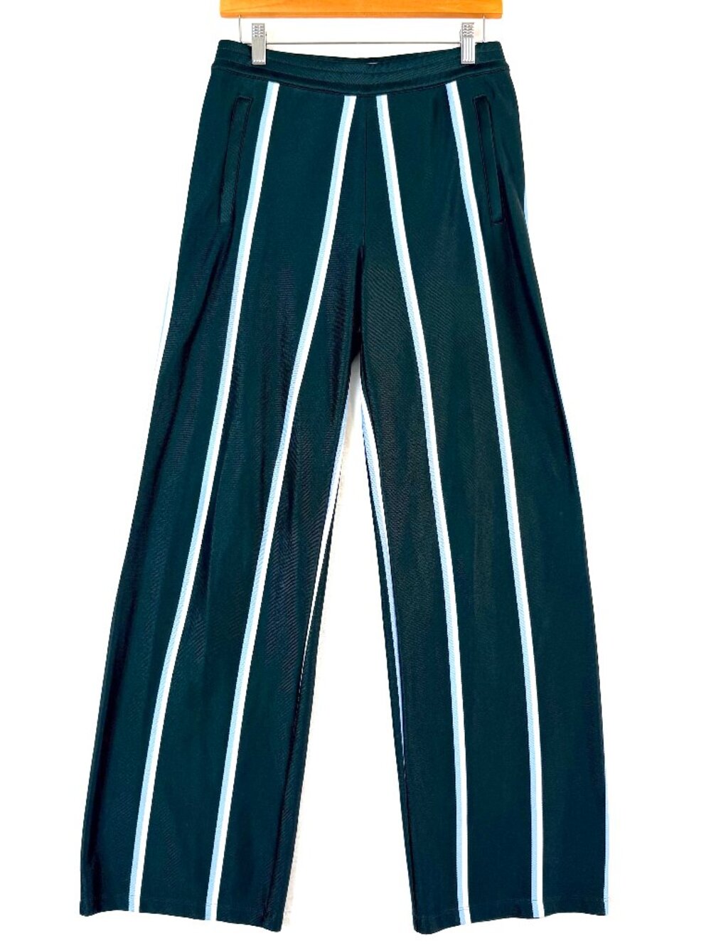 TORY BURCH SPORT Twin Stripe Lounge Comfort Wide Leg Track Pants Womens S Green